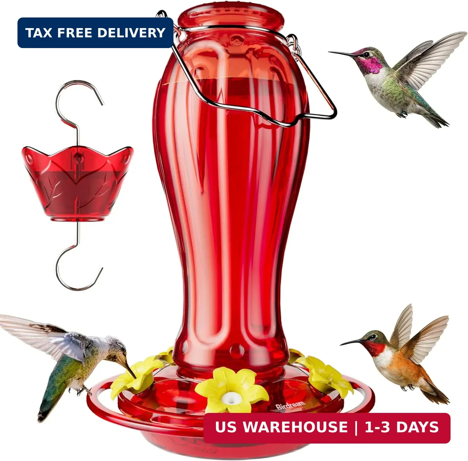 Birdream Glass Hummingbird Feeder for Outdoors, 18oz Hanging Hummingbird Feeder gallery