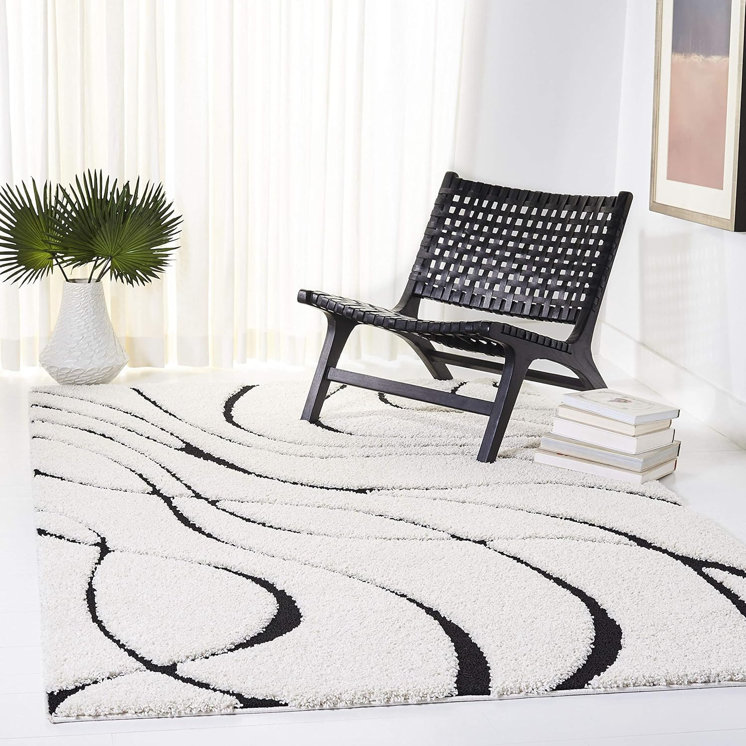 Ivory & Black Florida Shag Area Rug 6' x 9' - Non-Shedding, Easy Care gallery