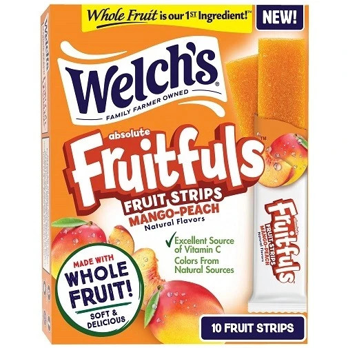 Welch's 10-Count Absolute Fruitfuls MANGO PEACH Whole Fruit Strips * BB 3/2026 * gallery
