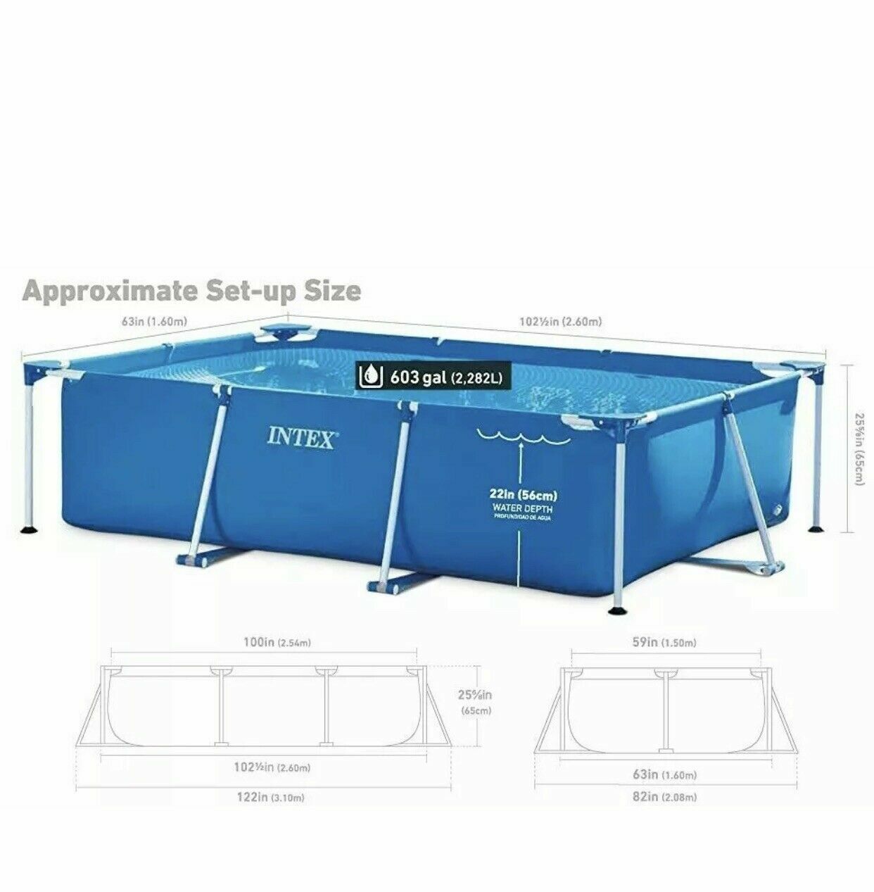 Intex 8.5' x 26" SHIPS USA Rectangular Frame Above Ground Swimming Pool w/Ebook gallery