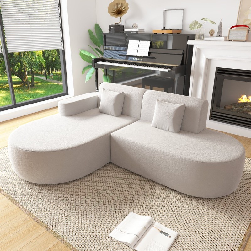 No Assembly Required Corner Sofa, L-Shape Sectional Sofa With 2 Pillows gallery