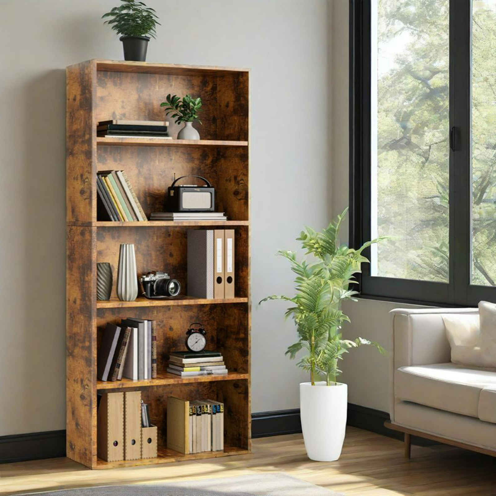 CONCETTA 5 Shelf Bookcase 53" Tall Rustic Bookshelf (5 Tier Rust, FREESHIP) gallery