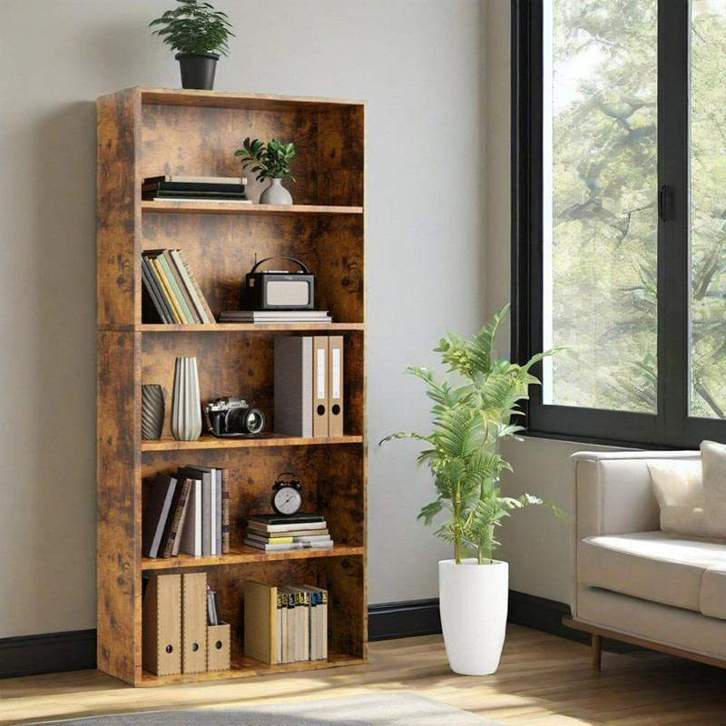 CONCETTA 5 Shelf Bookcase 53" Tall Rustic Bookshelf (5 Tier Rust, FREESHIP) gallery
