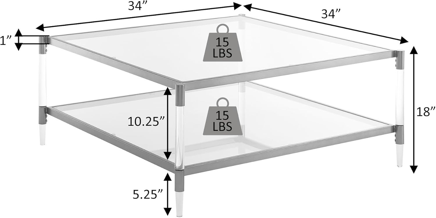 Royal Crest Acrylic Glass Square Coffee Table 34" Modern 2-Tier Tempered Glass gallery