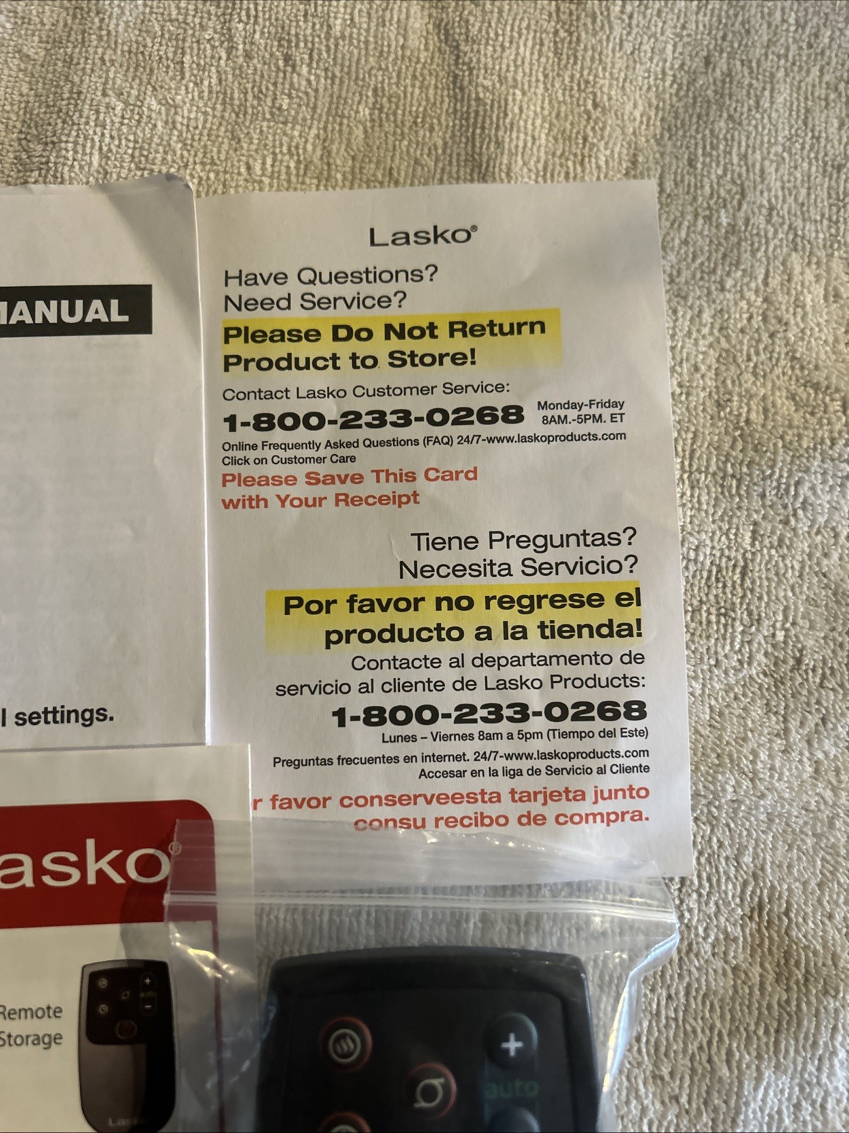 Lasko Oscillating Tower Heater Remote Control 5160-CT22425 gallery
