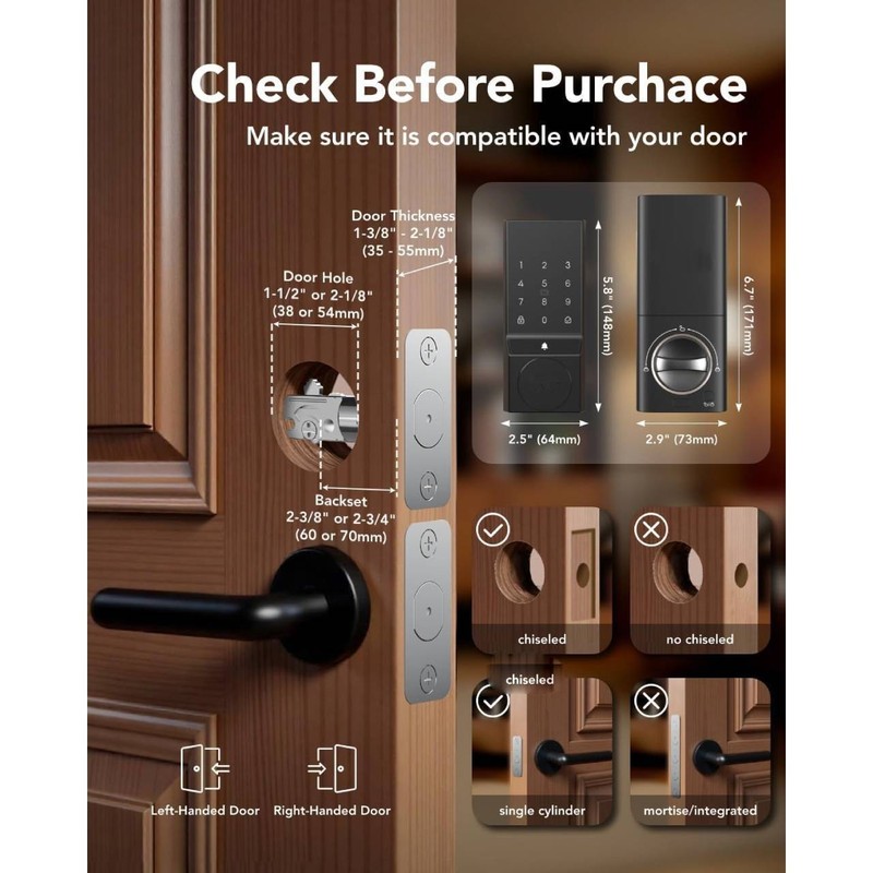 Smart Lock, 4/5 Unlocking Methods, Keyless Entry Door Lock with Bluetooth/Wi-Fi# gallery
