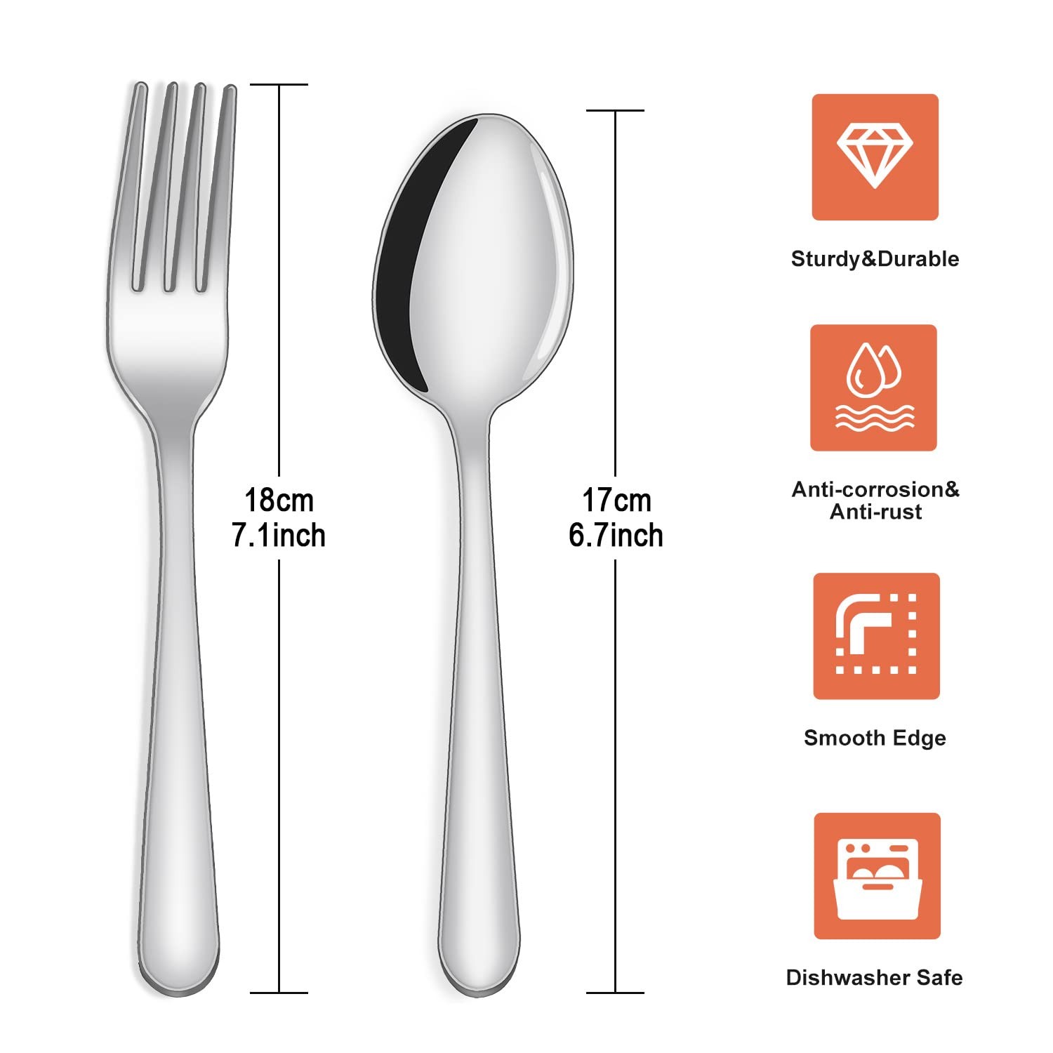 24-Piece Cutlery Set for Home and Commercial Use, 12 Forks 12 Spoons, Silver gallery