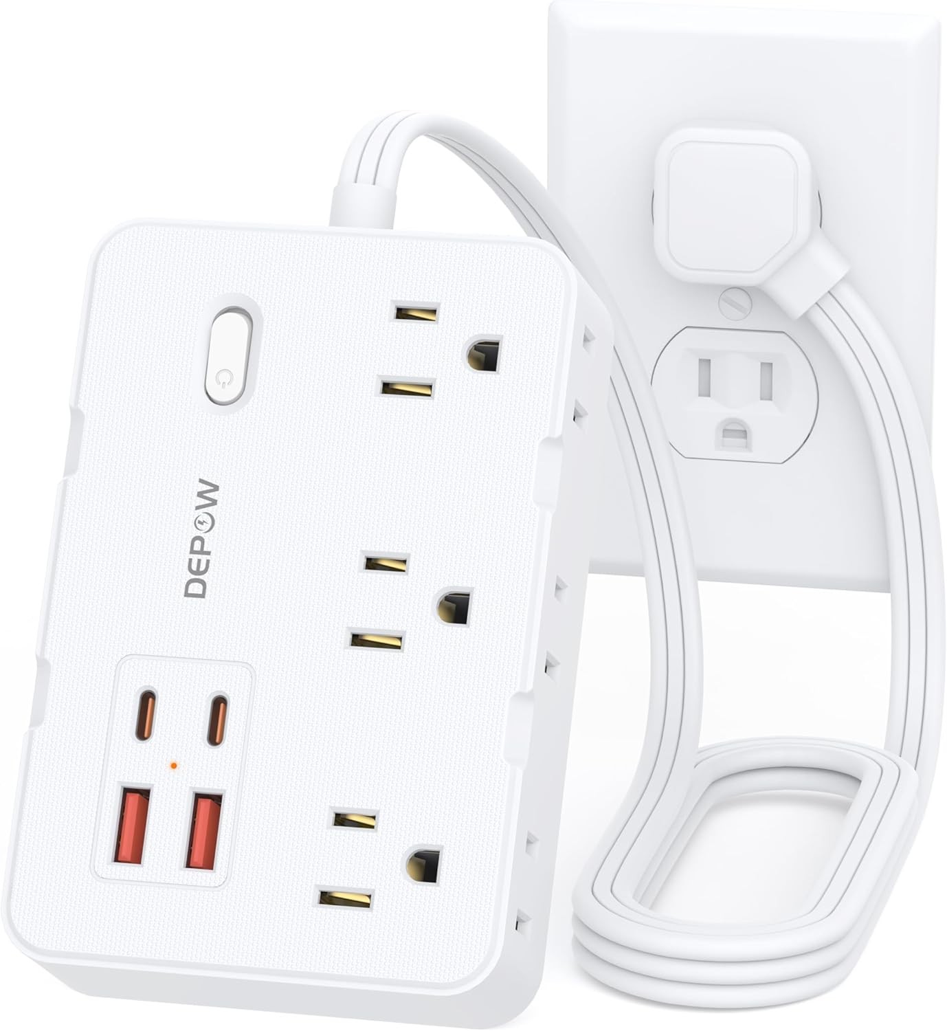 DEPOW Surge Protector Power Strip, 3 FT Extension Cord with 6 AC（1625W/13A Outle gallery