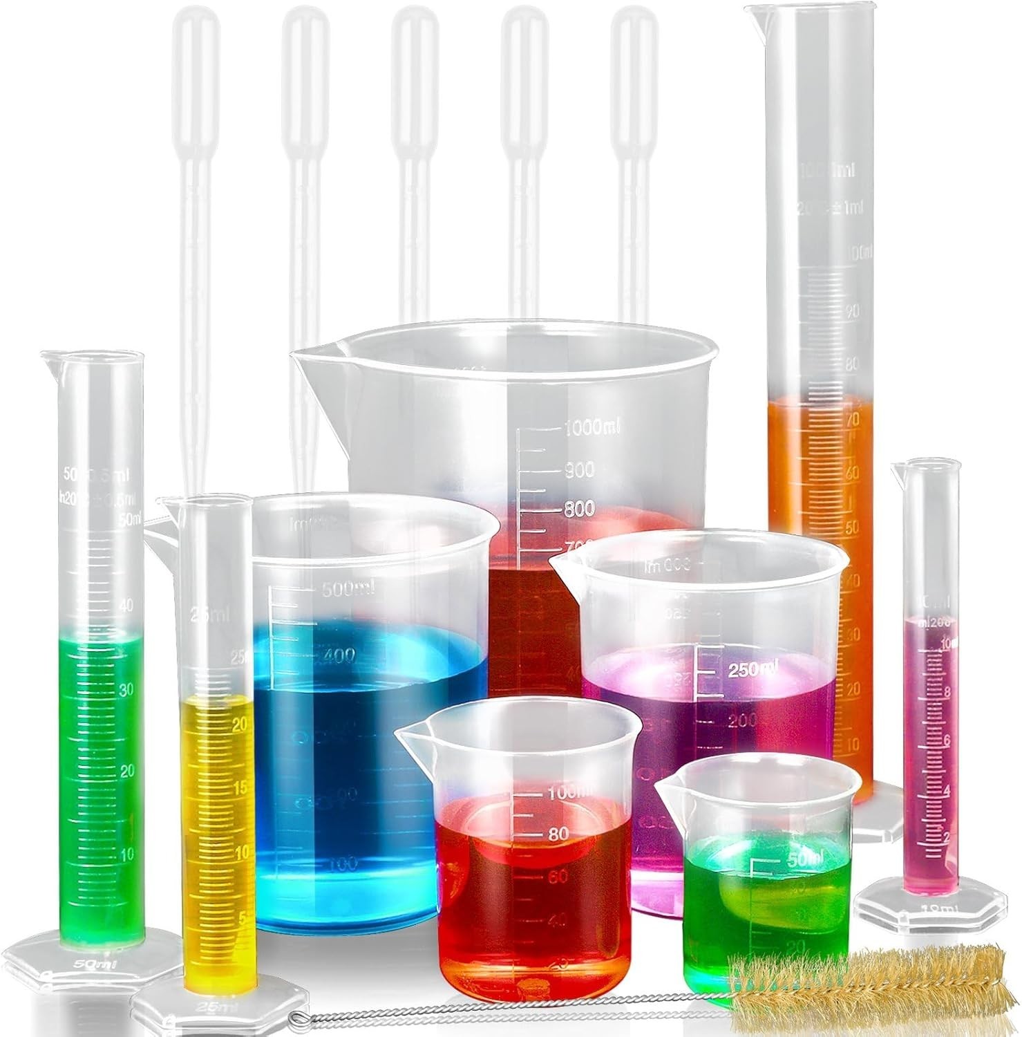 Plastic Graduated Cylinders and Beakers with 5 Pipettes, 10ml 25ml 50ml 100ml Cy gallery