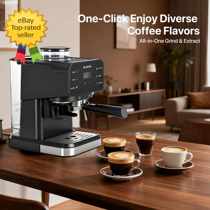 Espresso Machine 20 Bar Coffee Maker With Built In Grinder Black Home Barista gallery