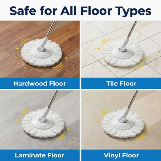 360 Spin Mop Bucket System 4 Microfiber Heads Floor Cleaning Stainless Steel Han gallery