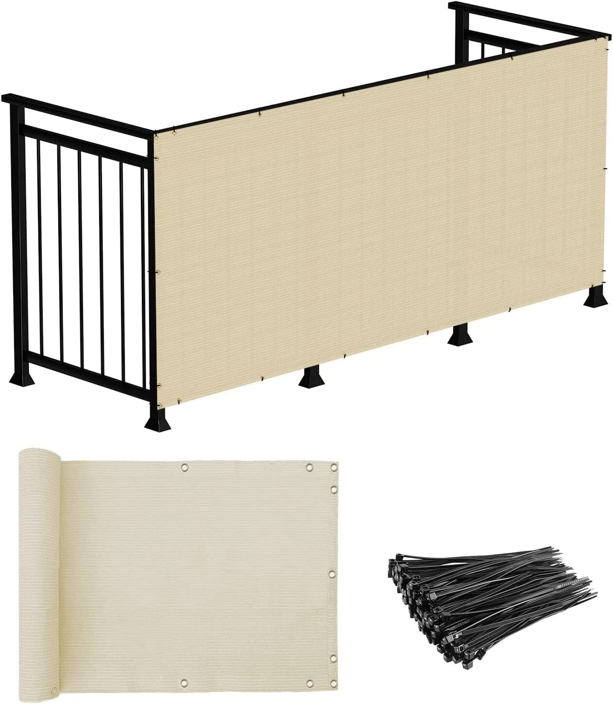 35in Balcony Fence Screen Privacy Deck Railing Fabric Shelter Shade Cover Beige gallery