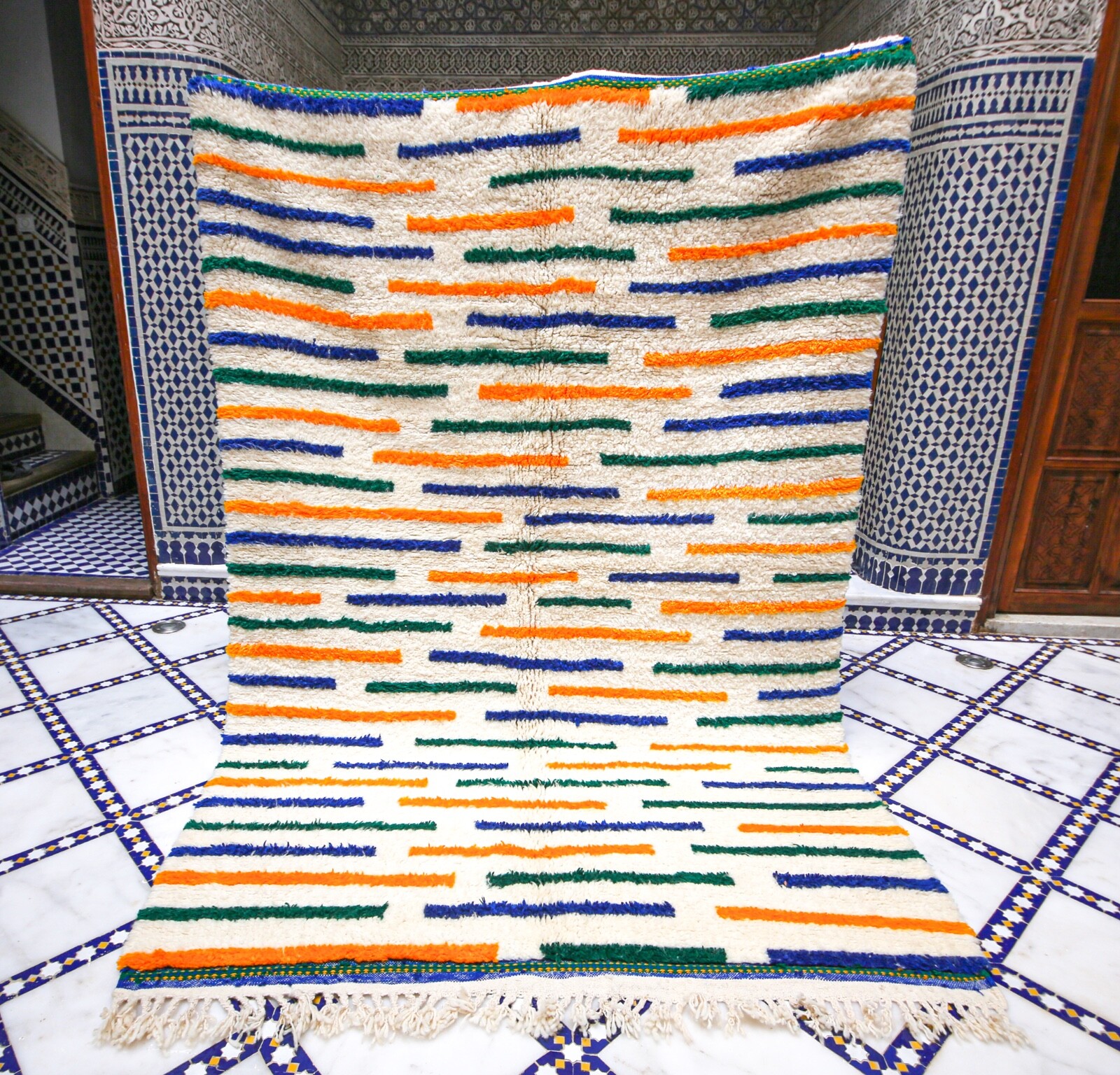 Artisan Moroccan Azilal Berber Rug Carpet- Tribal Art Horizontal Stripes 5.4/8.6 gallery