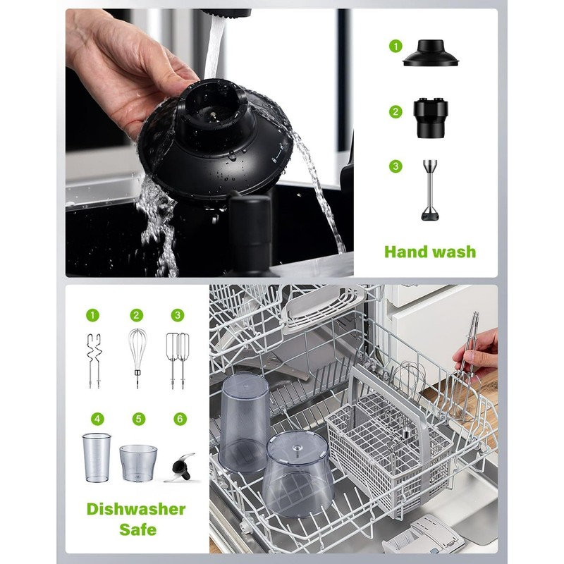 1000W Handheld Hand Blender 6-in-1 Immersion with Chopper, Whisk and Frother gallery