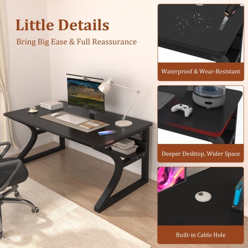 55 Inch Home Office Computer Desk Pc Gamer Table With 2-Piece Table Top gallery