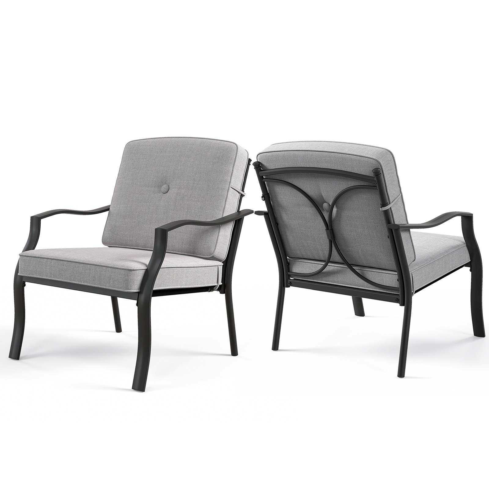 2 PCS Patio Metal Chairs Outdoor Dining Seat Heavy Duty w/ Cushions Garden Gray gallery
