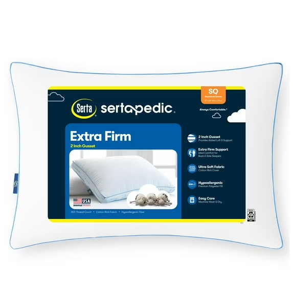 Sertapedic Extra Firm Standard/Queen Bed Pillow, Hypoallergenic gallery