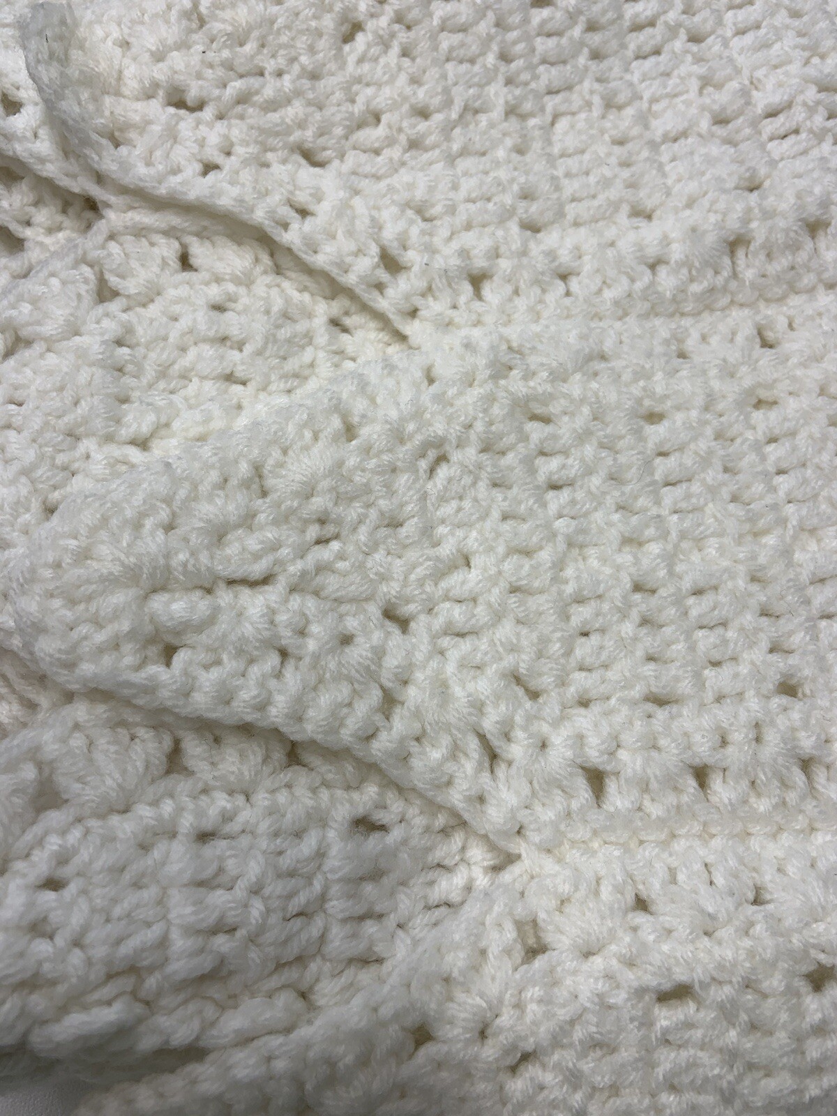 Handmade Knitted White Afghan ,43”X60” With Scallop Hemline, Machine Washable. gallery