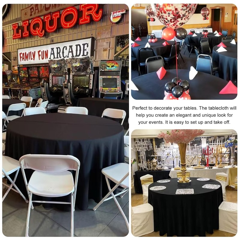 90 Inch Round Black Polyester Washable Tablecloth 4 Pack Black Tablecloth 90 gallery