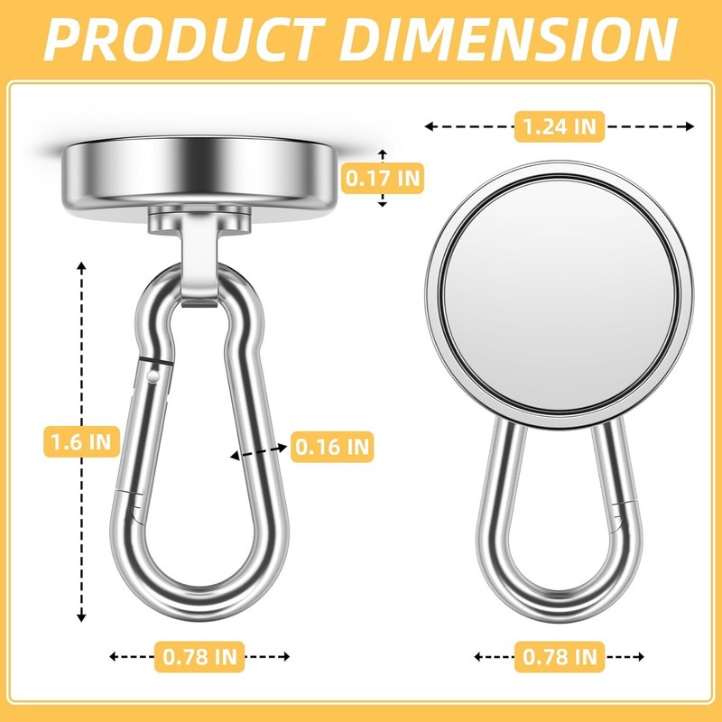 8 Pack 100LBS Neodymium Magnet Hooks with Swivel Carabiner, Strong Heavy gallery