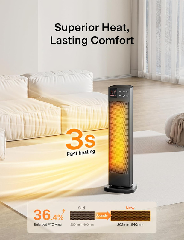 Oscillating Ceramic Tower Indoor Space Heater for Home with Oscillation, Program gallery