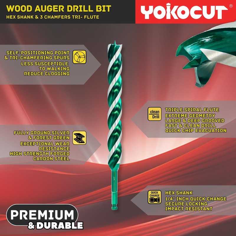 5/8" x 12" Auger Drill Bit Hex Shank TriFlute Wood Ship Long Soft Hardwood gallery