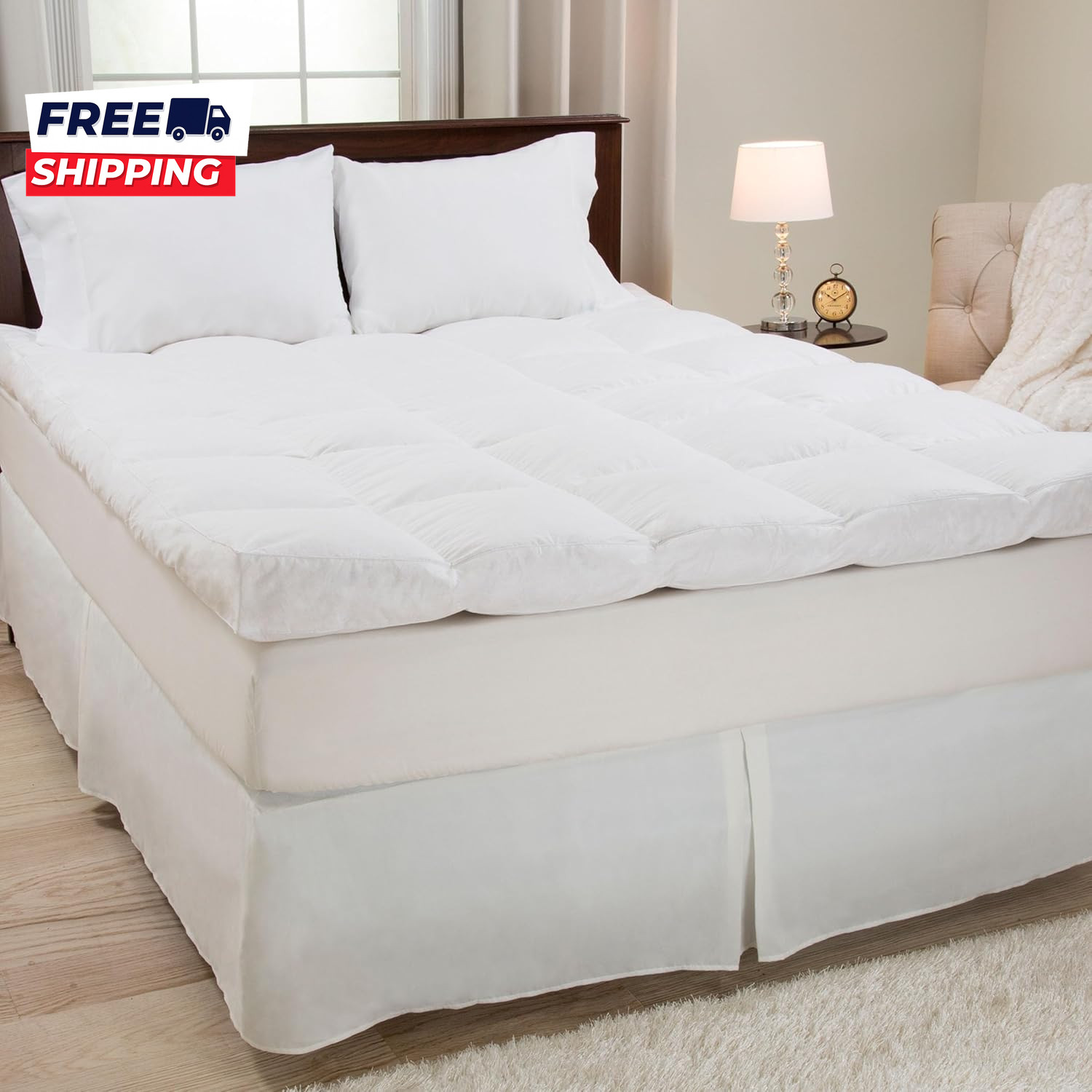 down Mattress Topper Queen 4-Inch Duck and Goose Feather Bed with Cotton Mattre gallery