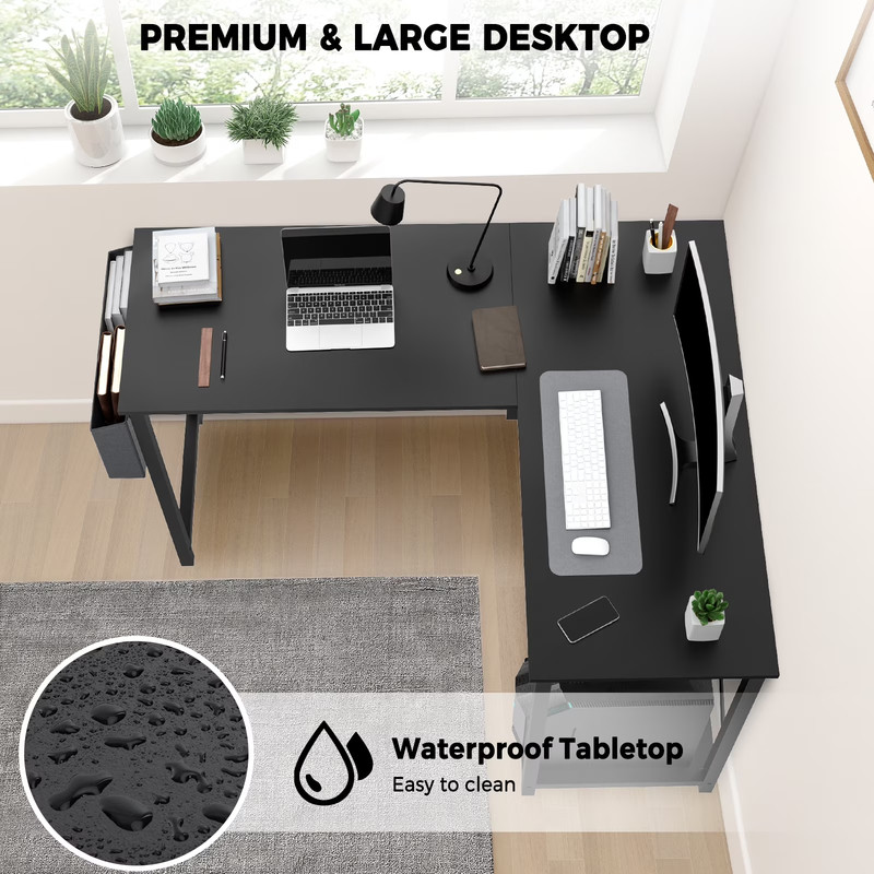 CONCETTA 49" Reversible Corner Desk, Black, CPU Stand & Bag gallery