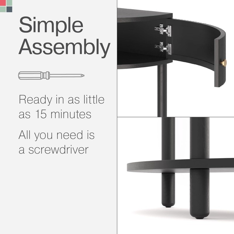 Stead Entryway Table Fluted Half Moon Console - Table, Black gallery