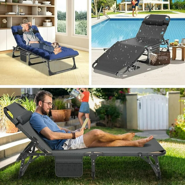 Folding Camping Cot Bed Adjustable 5-Position Folding Lounge Chair Portable 3IN1 gallery