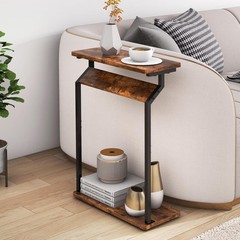 Narrow Side Table for Small Spaces, End Couch, Slim Rustic Brown