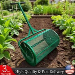 24″ Compost Spreader Peat Moss Spreader Roller Steel Mesh Basket for Garden&Lawn