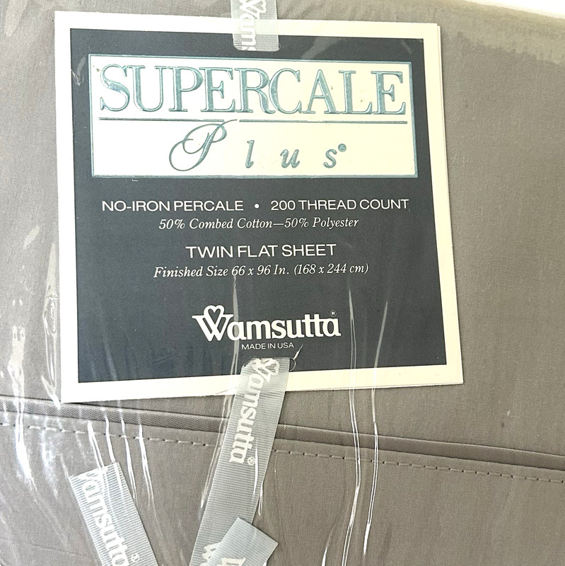 Wamsutta Supercale Plus Cotton Poly Gray 200 TC Twin Fitted Flat Sheet Set NEW gallery