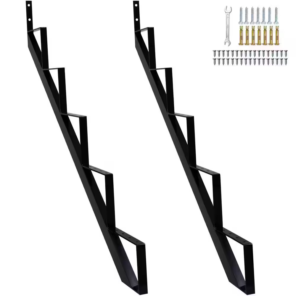 5.62 Ft Pressure-Treated Unfinished Metal 5-Step Stringer 2-Pack Black outside S gallery