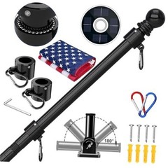 5FT Flag Pole Kit with Solar Light and Embroidered American 5FT – Black 1