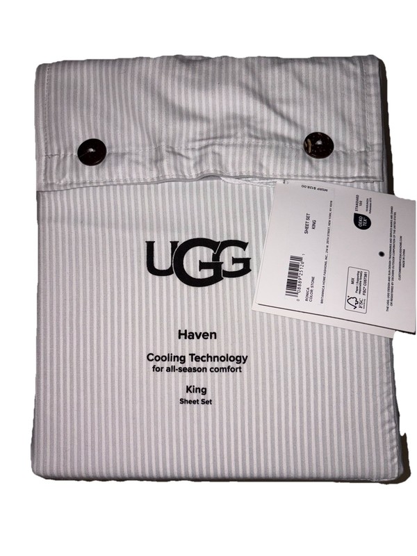 UGG 4PC KING Sheet Set "RONICA" COOLING TECHNOLOGY ALL-SEASON - WHITE STRIPED gallery
