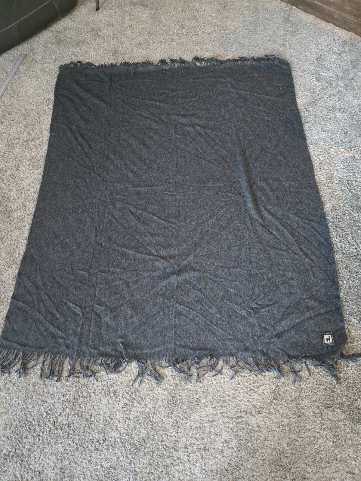 INCALPACA TPX Throw Gray Alpaca Blend Luxury Fringe Throw 60"x72" Peru, New gallery