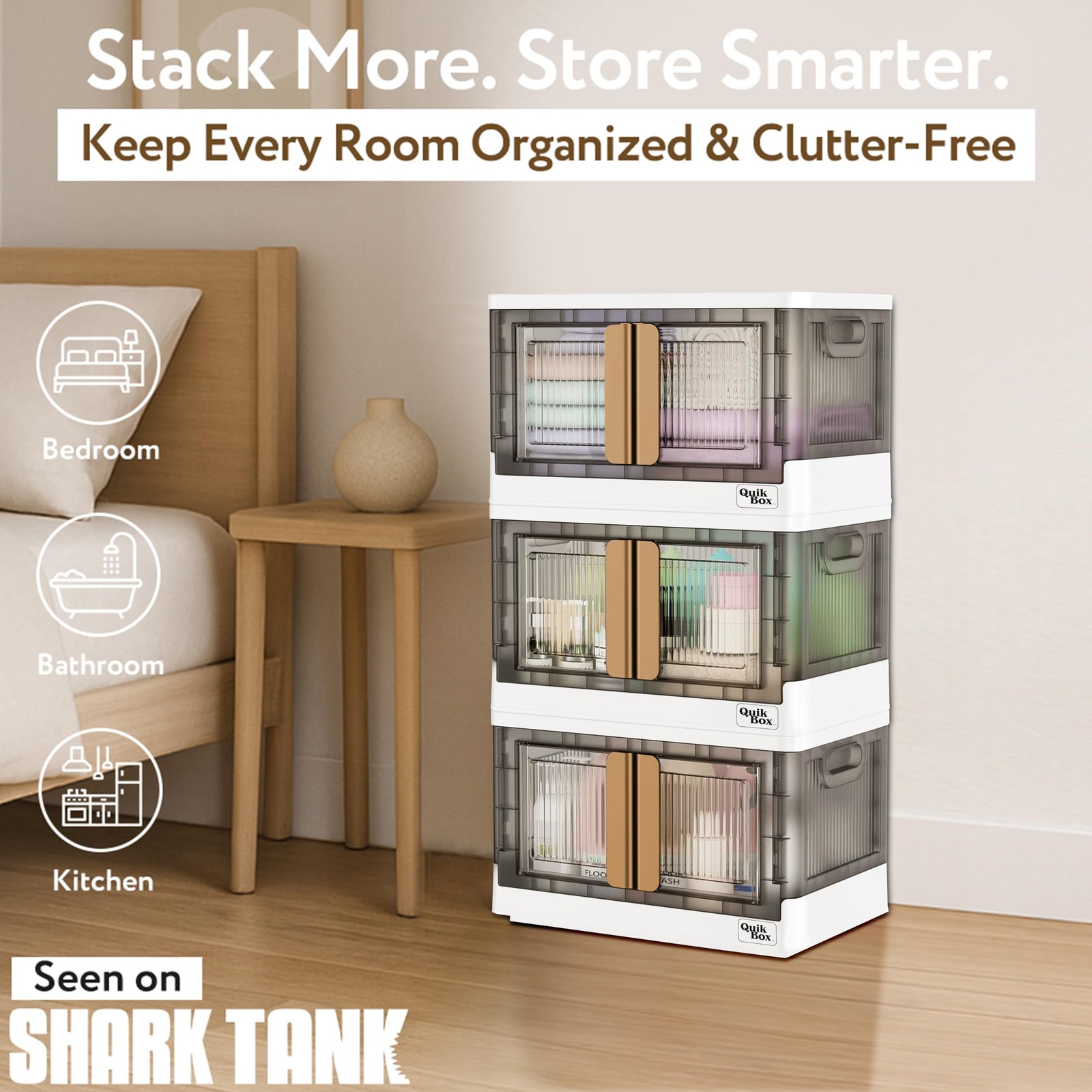 Quik Box - 8.5 Gallon Stackable Storage Bins with Doors & Wheels - Collapsibl... gallery