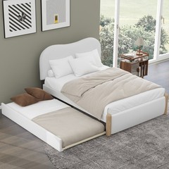 Full Size Upholstered Platform Bed with Wood Supporting Feet and Twin Size