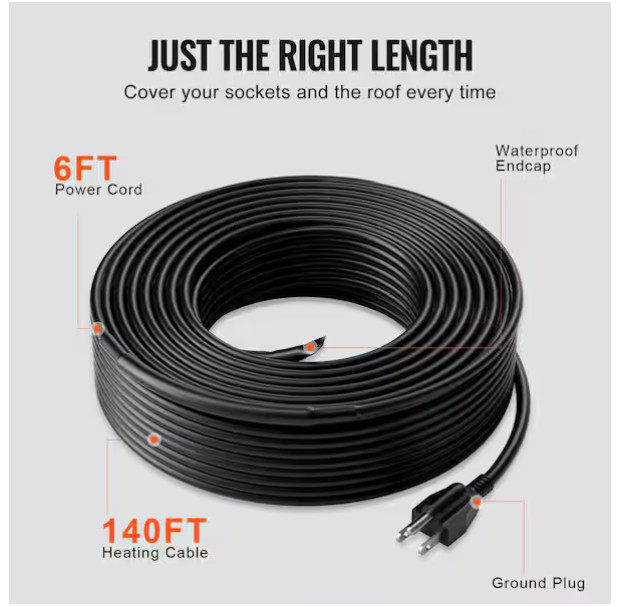 VEVOR Self-Regulating Pipe Heating Cable 140FT 5W/FT Heat Tape Pipes & Roof New gallery