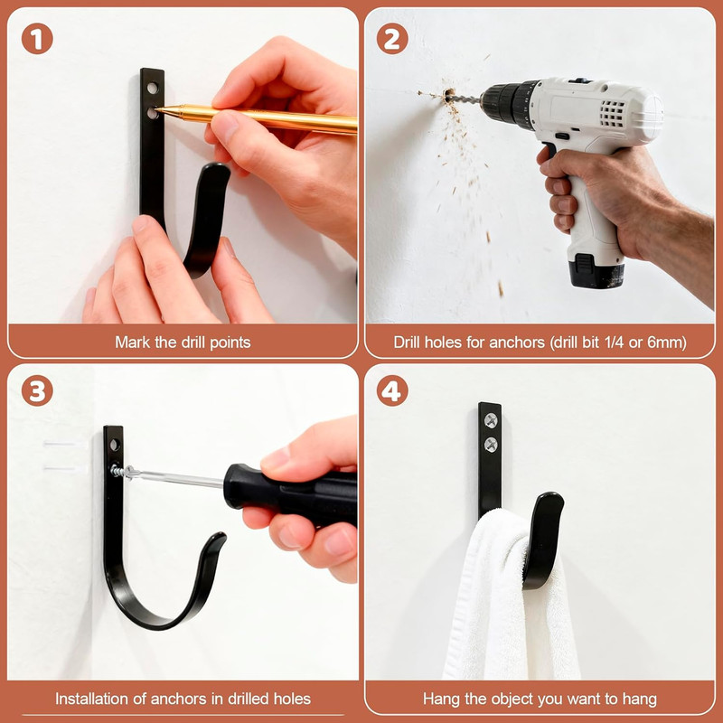 Wall Hooks for Hanging, Large Coat Hooks Wall Mount, Heavy Duty Screw in Metal H gallery