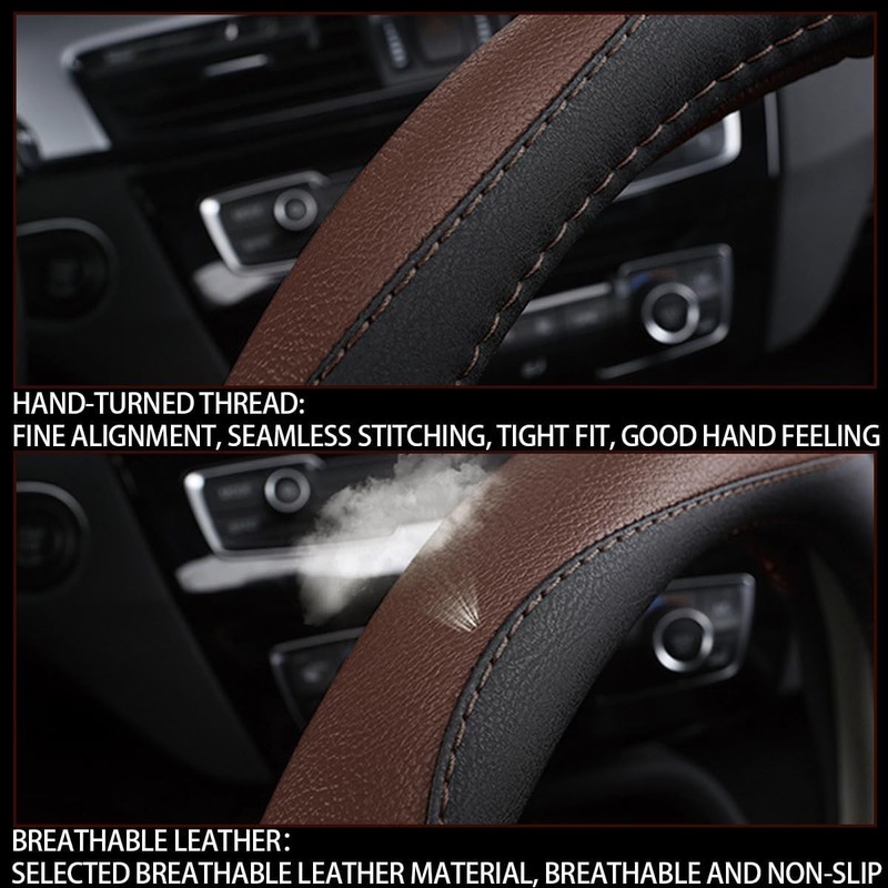 Steering Wheel Cover, Soft Leather Protctor, Universal No Color: Black/Coffee gallery
