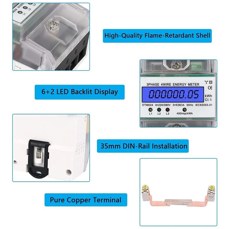 3 Phase Power Meter DTM024 Digital LCD Display Energy Meter Electric Kilowatt... gallery