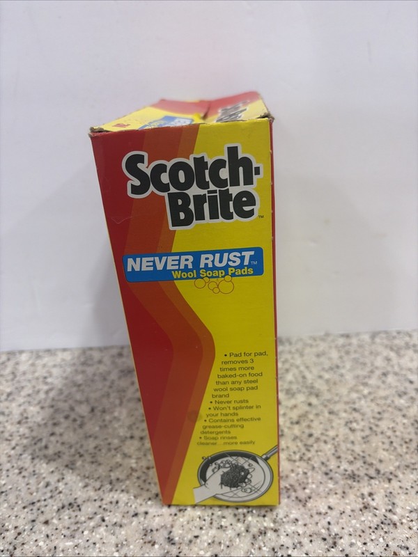 Vintage 3M Scotch-Brite Never Rust Wool Soap Pads 1993 Box of 14 soap pads gallery