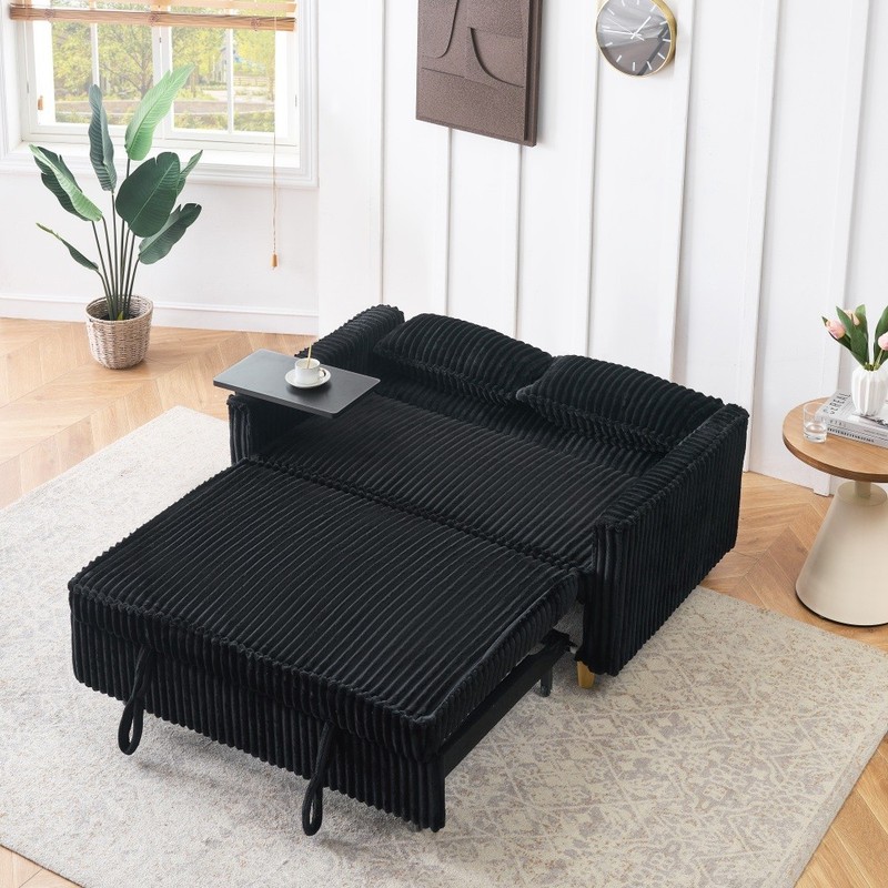 Convertible Sleeper Sofa Bed Corduroy Loveseat Sofa w/ Pull Out Bed & USB Ports gallery