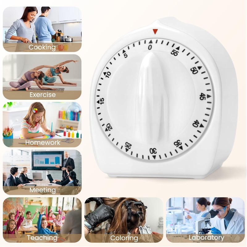Kitchen Timers for Cooking, 60 Minute Wind Up - Chef Cooking Timer (White) gallery