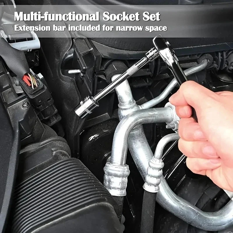 46pc Socket Wrench Set 1/4in Drive Ratchet Metric Car Repair Tool Kit Garage US gallery