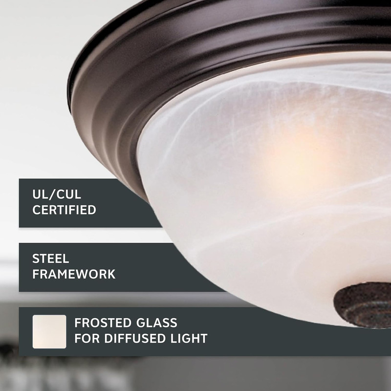 2-Light Flush Mount Ceiling Light 11 Inch White Alabaster Glass Bronze Fixture gallery