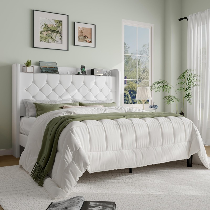 SHA CERLIN Queen Platform Bed Frame Model AK-7606-5 White Velvet gallery