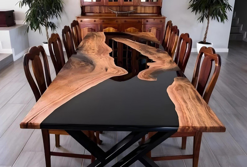 Black Epoxy River Table Top Walnut Live Edge Dining Custom gallery